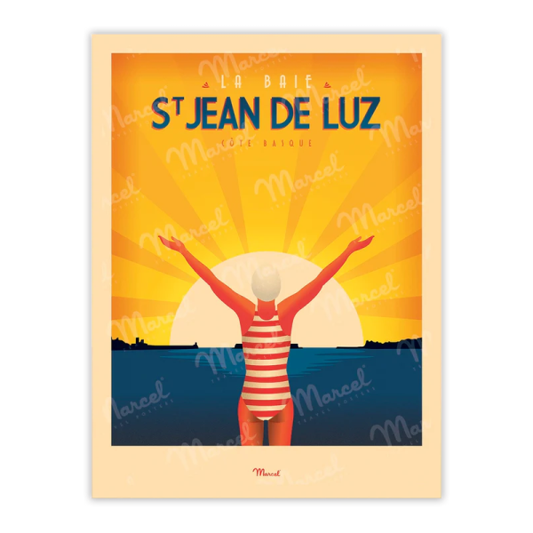 Affiche MARCEL TRAVEL POSTERS Saint-Jean-de-Luz La Baigneuse format 30x40cm