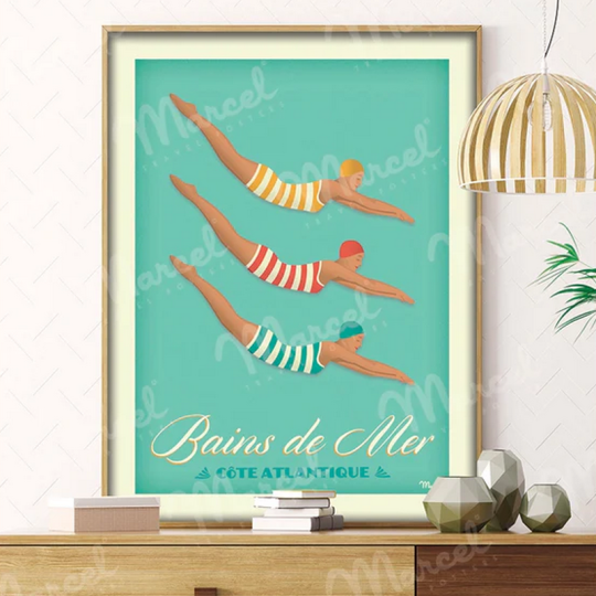 Affiche MARCEL TRAVEL POSTERS Côte Atlantique Bains de Mer format 30x40cm
