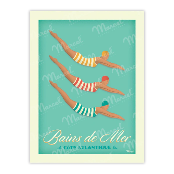 Affiche MARCEL TRAVEL POSTERS Côte Atlantique Bains de Mer format 30x40cm