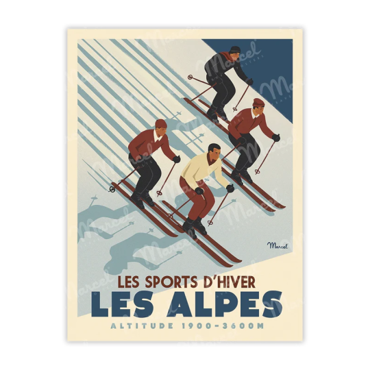 Affiche MARCEL TRAVEL POSTERS Les Alpes Ski Altitude format 30x40cm
