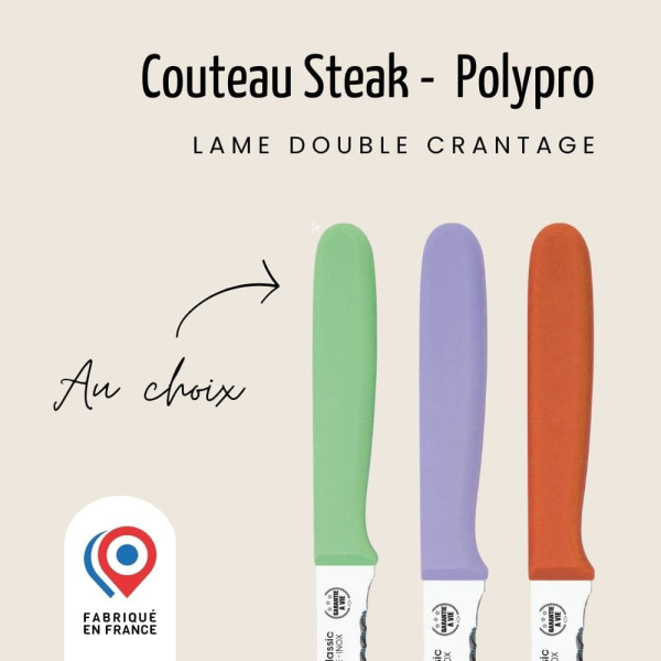 Couteau à steak NOGENT 3 ETOILES double crantage 11cm Polypro - 3 coloris