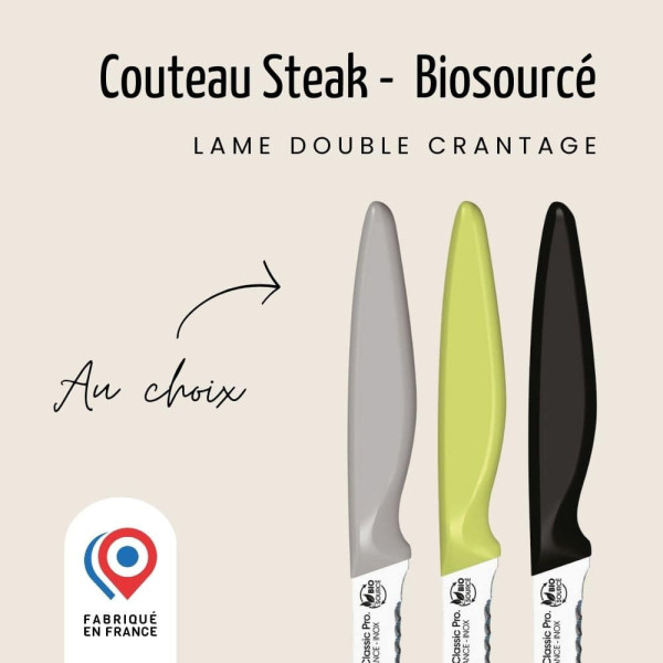 Couteau à steak NOGENT 3 ETOILES double crantage 11cm Bio Sourcé - 3 coloris
