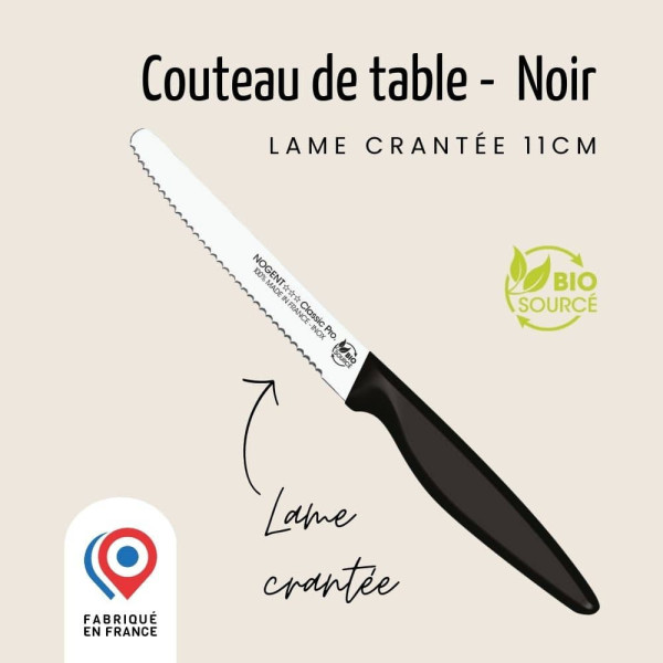 Couteau de table NOGENT 3 ETOILES double crantage 11cm Bio Sourcé - 3 coloris