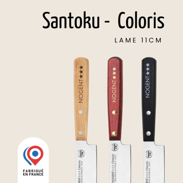 Couteau Santoku NOGENT 3 ETOILES Classic lame lisse de 11cm - 3 coloris